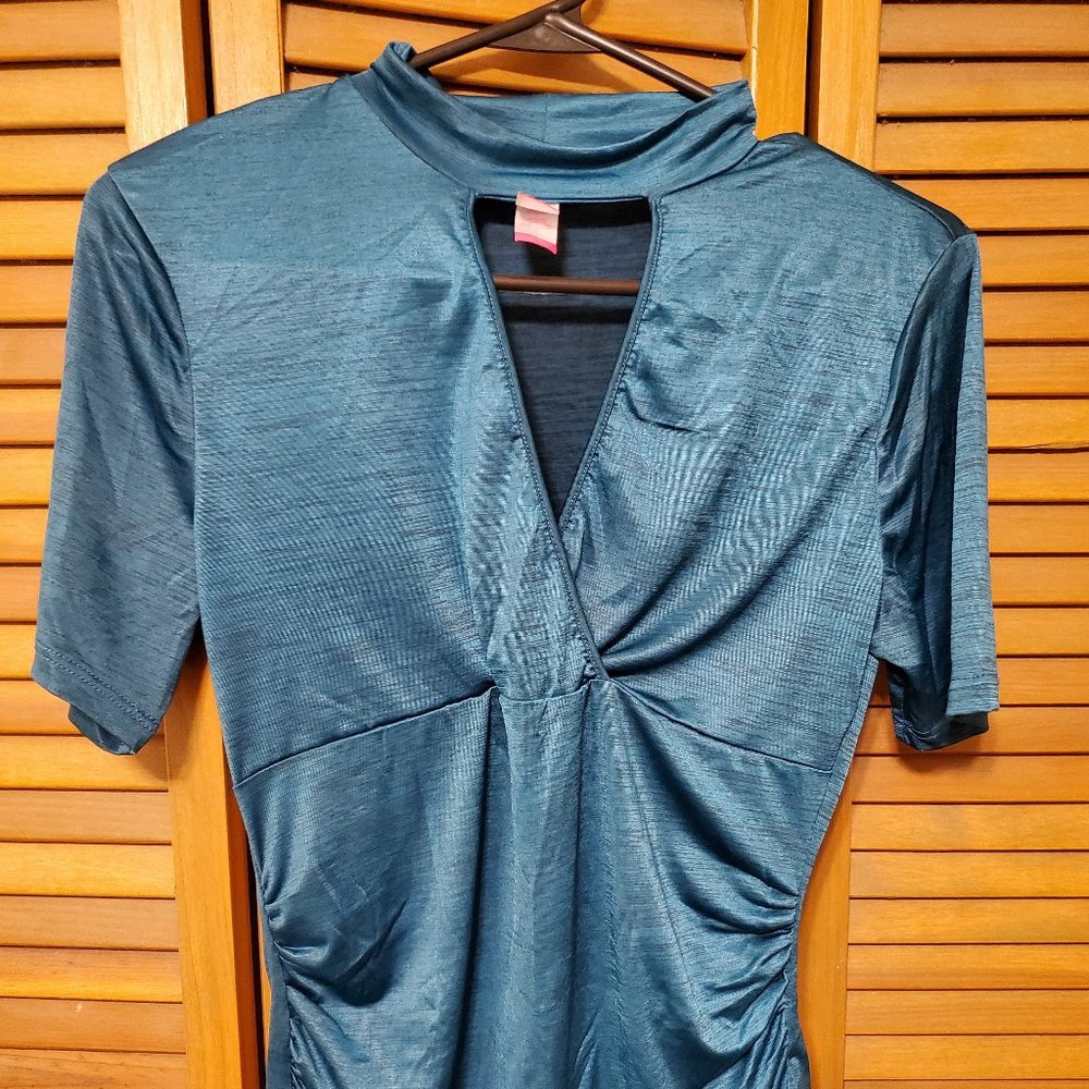 Shimmery teal blouse